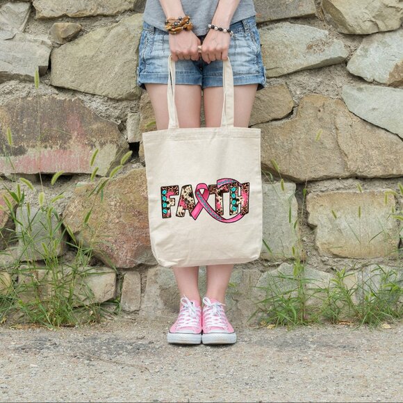 Handmade Handbags - Women's Western Pink Ribbon Awareness Heavy Canvas Custom Tote Bag